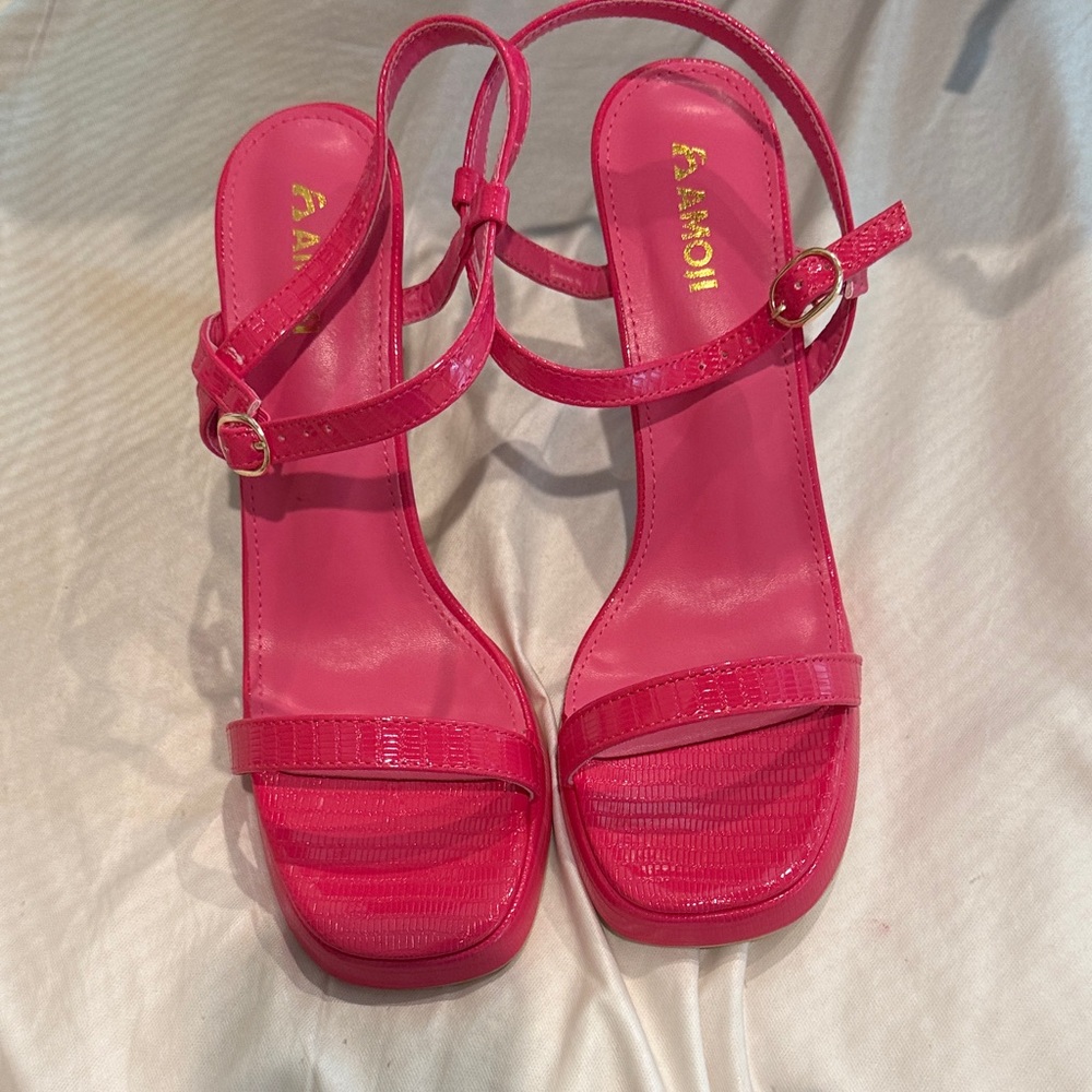 AMO Hot Pink Strappy Block Heel Sandals